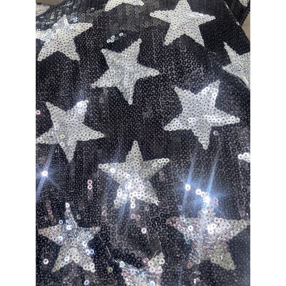 Say What? Bomber Jacket Sequin Silver Stars Embellished Full Zip L Sparkly NEW - Picture 10 of 12